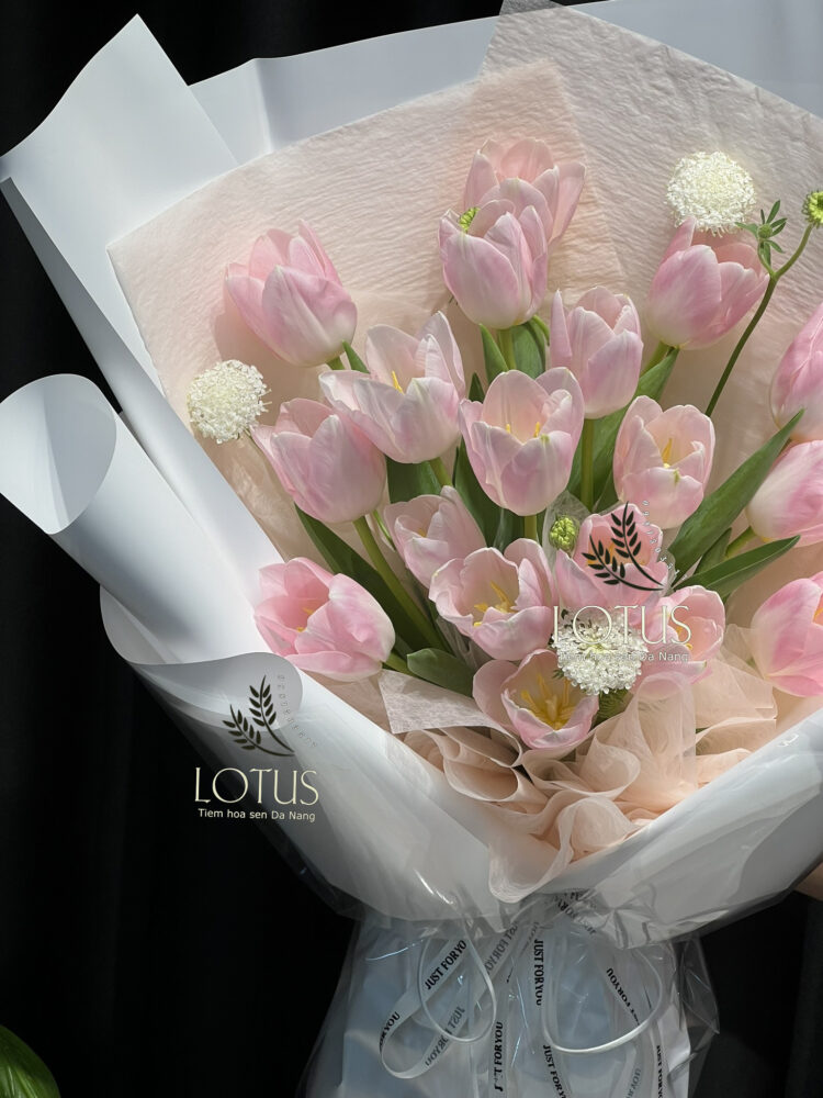 Bó Hoa Tulip Hồng 18 Bông Phối Thúy Châu